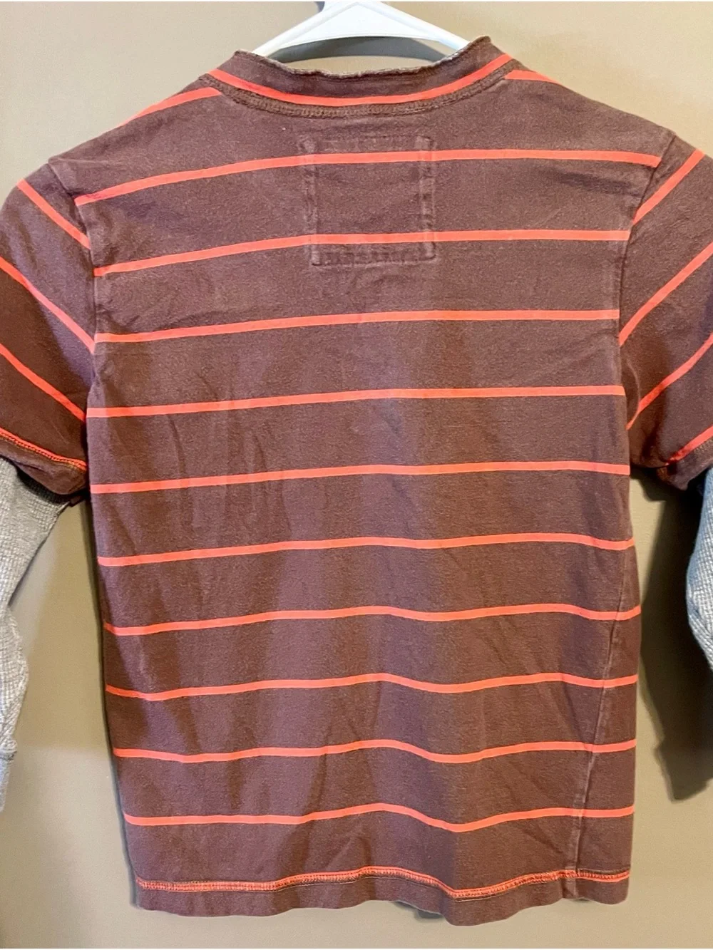 OshKosh B'gosh Brown & Coral Stripe Henley Shirt - Kids (Early 2000s)